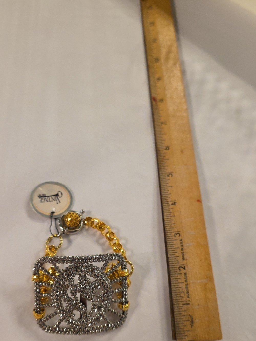 Vintage One Of A Kind Gold & Silver Crystal Logo Charm Bracelet